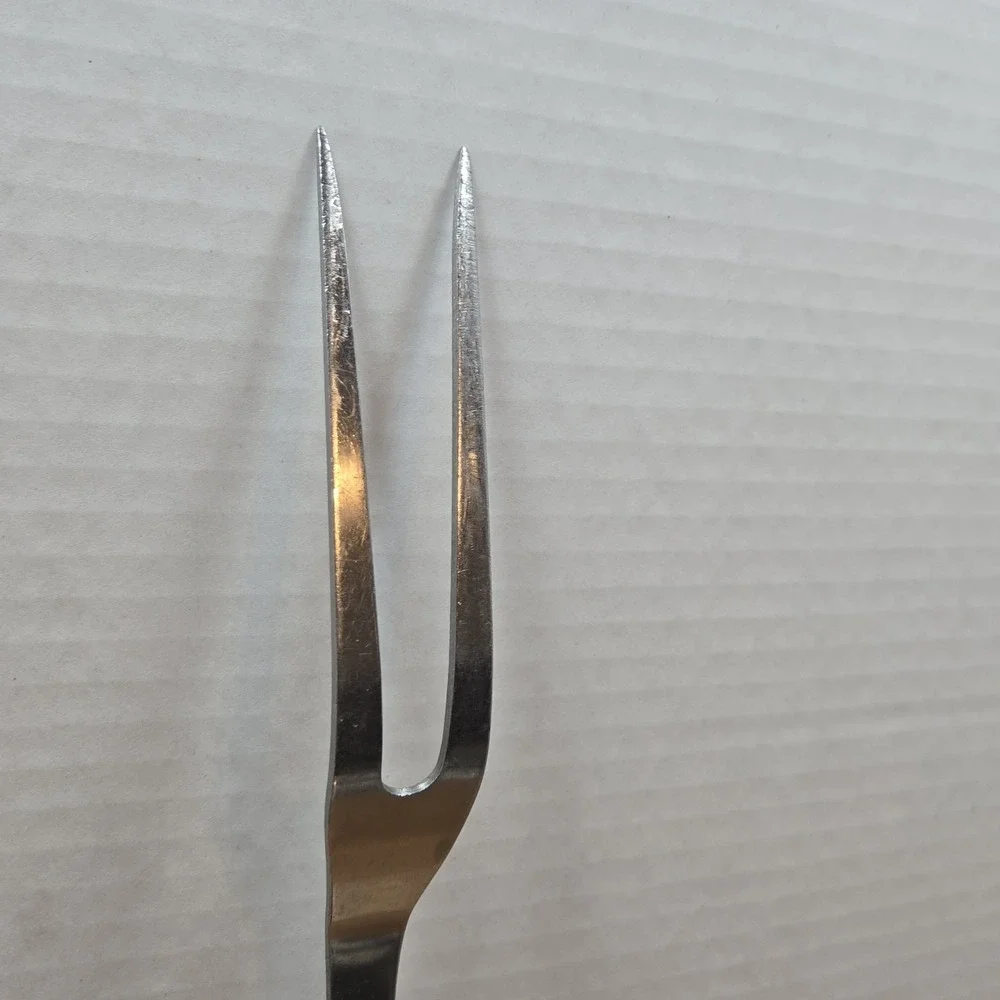 Vintage EKCO Eterna Stainless Vanadium Meat Carving Fork USA Black Rivet Handle